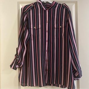 Jones New York button down blouse navy and red blouse size XL